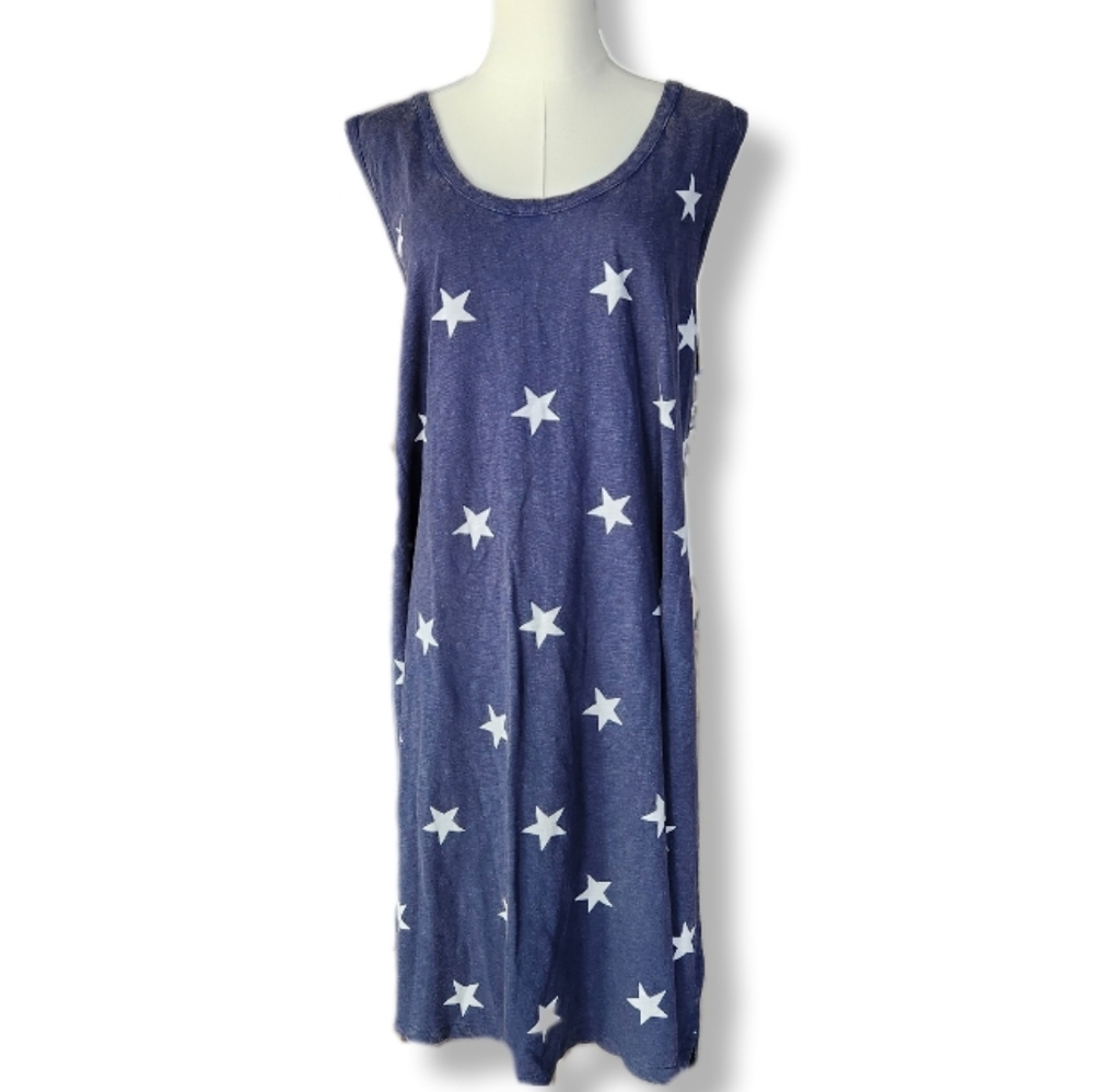 Natural Reflections Chambray Blue Star Print Sleeveless Dress/Coverup 2X